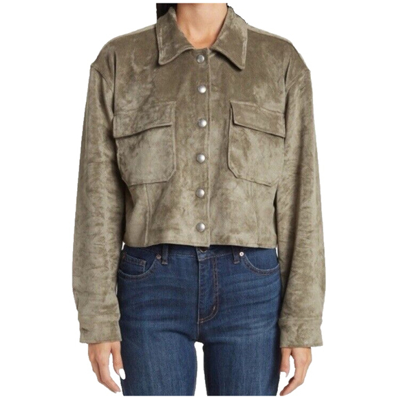 BlankNyc Faux Suede Crop Trucker Jacket In Rosemary - Picture 3 of 13